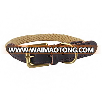 Simple Leather Round Rope Dog Collar Hemp Dog Collar with Brass